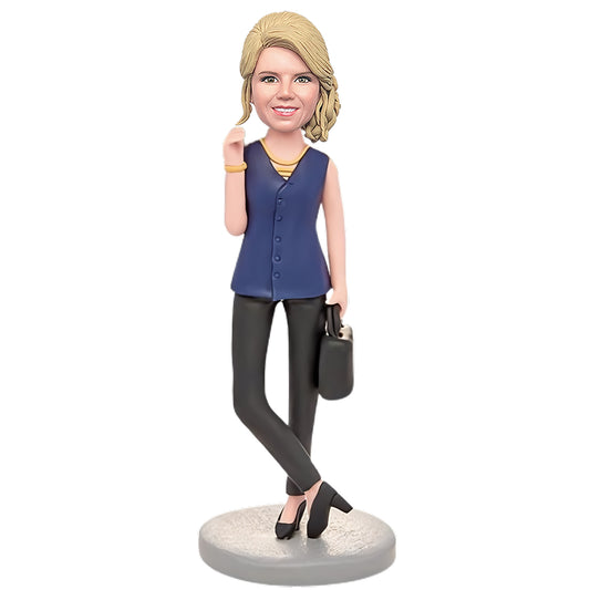 Custom Bobblehead: Contemporary Businesswoman Bobblehead, Featuring Personalized Engraved Message