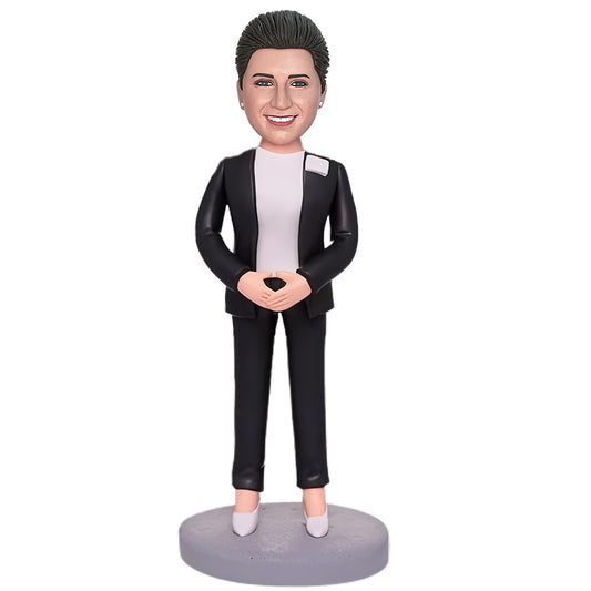 Custom Bobblehead: Elegant Banker Lady Bobblehead, Personalized with Engraved Inscription