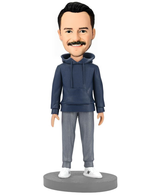 Casual Fashion Man Wearing A Hoodie Custom Bobblehead With Engraved Text