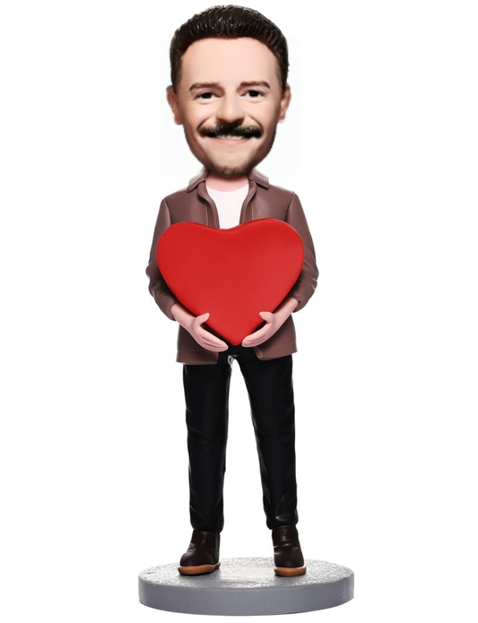 Man With Heart Custom Bobblehead With Engraved Text