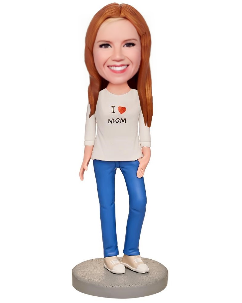 I Love My Mom Custom Bobblehead with Engraved Text