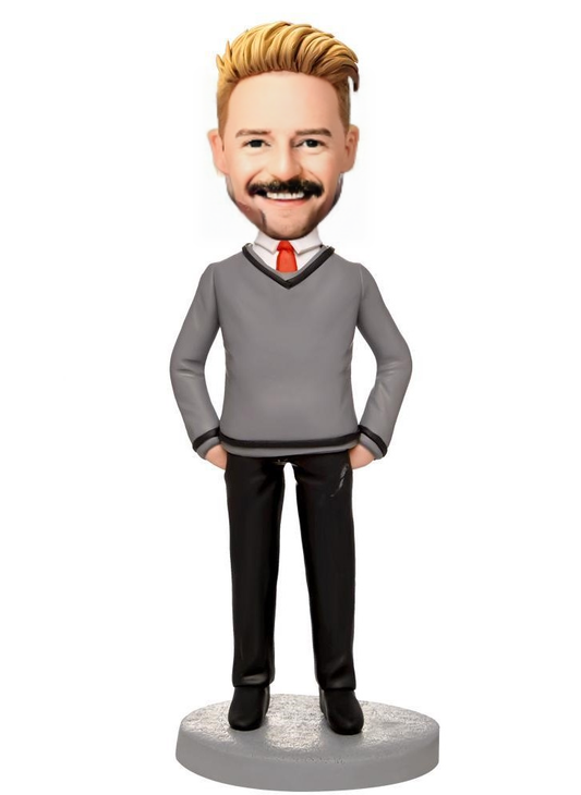 Hands In Pockets Modern Fashion Man Custom Bobblehead With Engraved Text