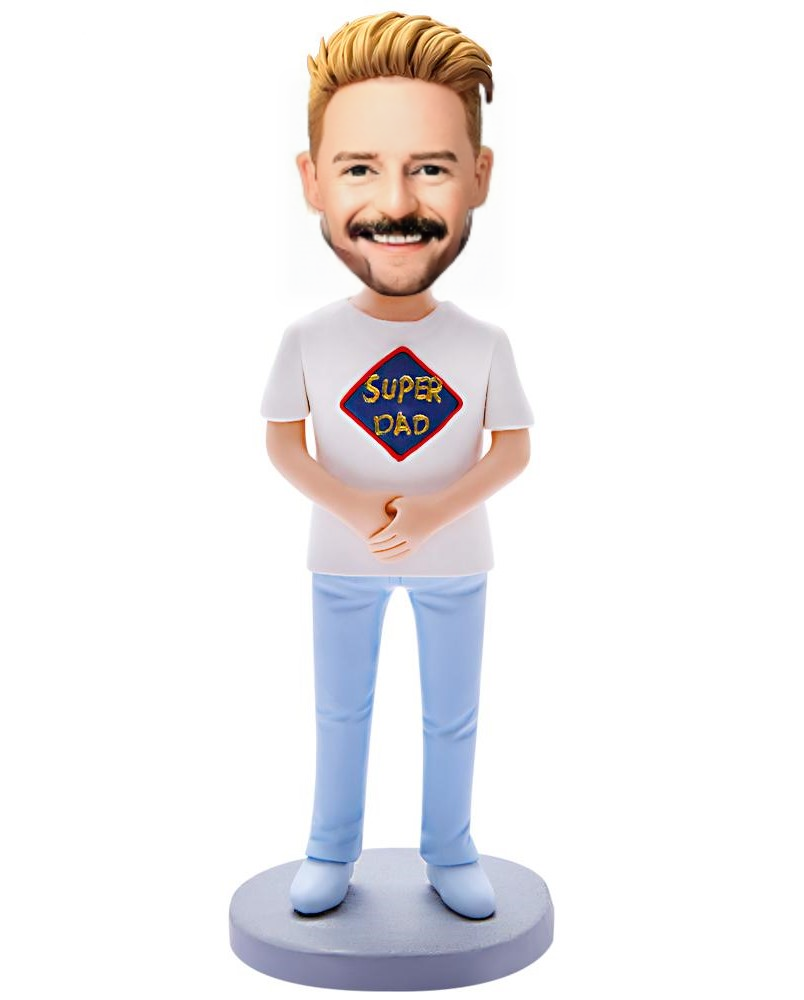 Custom Bobblehead Casual Wear Super Dad With Engraved Text