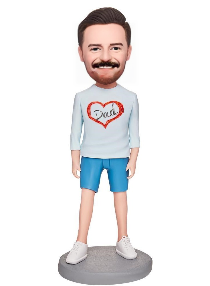 Dad with Heart Painted on Clothes Custom Bobblehead with Engraved Text