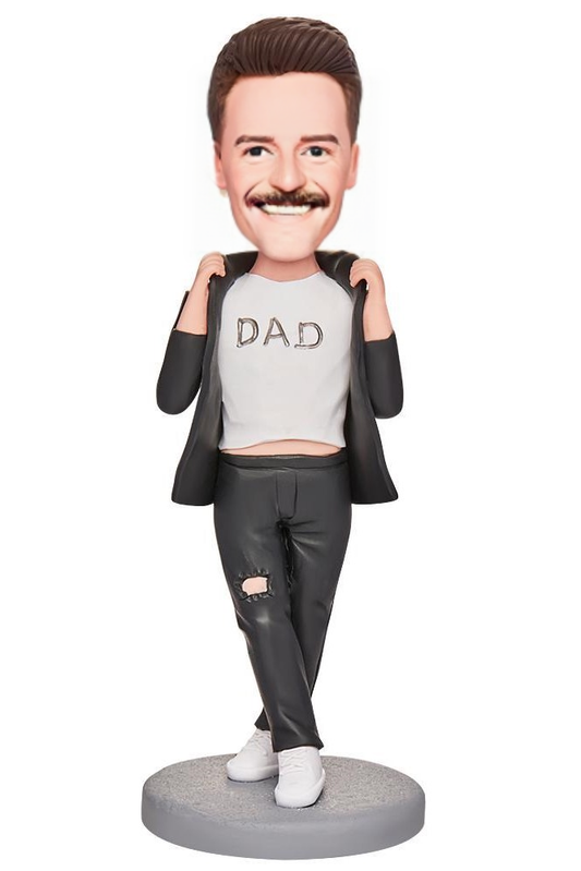 Dad in Black Suit Custom Bobblehead with Engraved Text