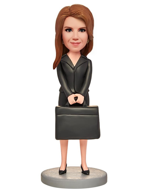 Black Suit Business Woman Custom Bobblehead With Engraved Text