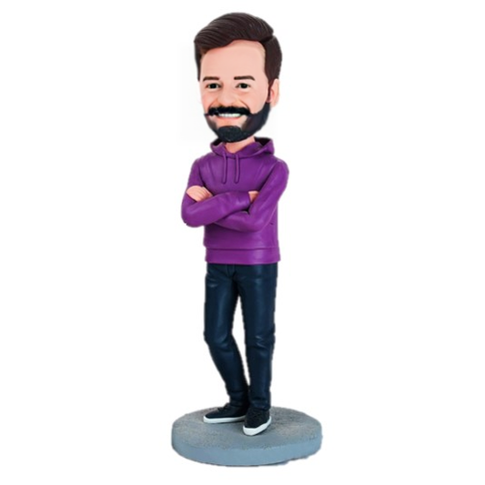 Chritmas Gift Custom Bobblehead Purple Clothes Casual Man  With Text