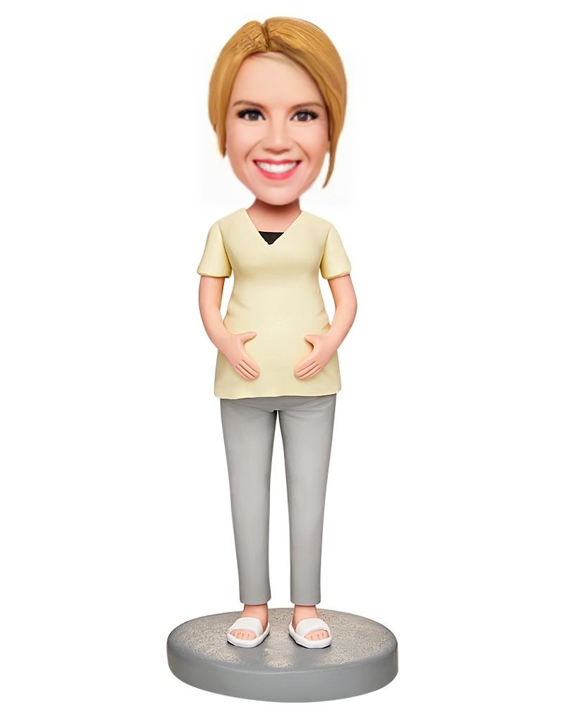 Pregnant Mother Custom Bobblehead With Engraved Text