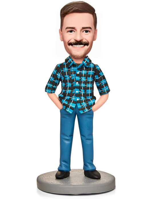 Man In Plaid Shirt Custom Bobblehead With Engraved Text