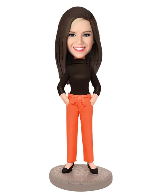 Lady in Casual Wear Custom Bobblehead With Engraved Text