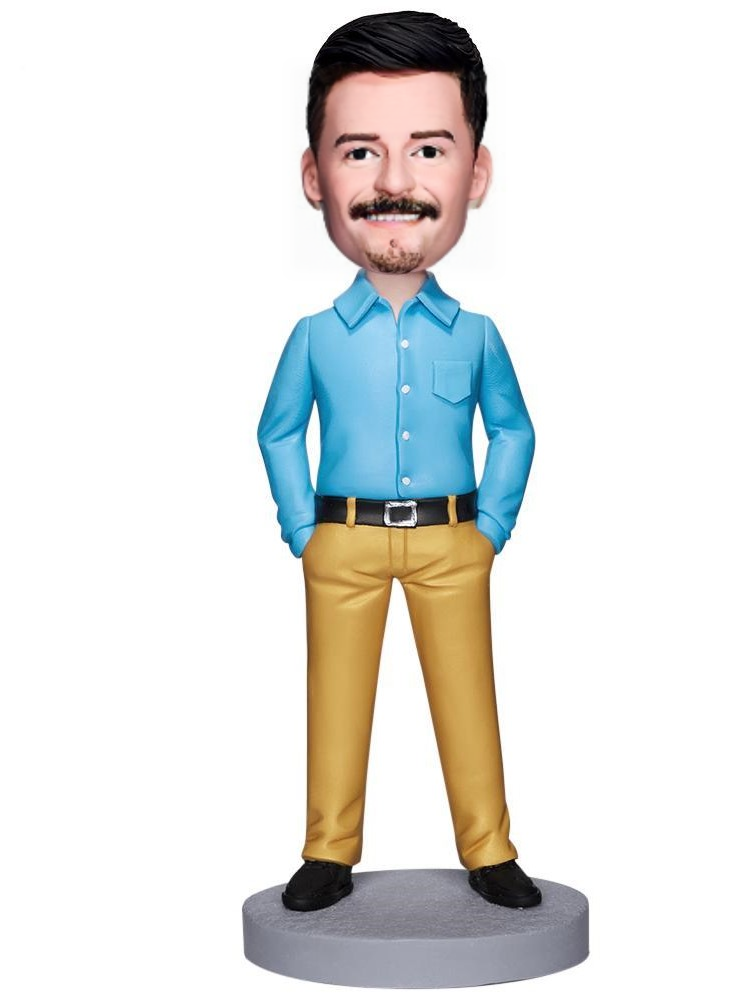 Executive Man In Yellow Pants Custom Bobblehead With Engraved Text