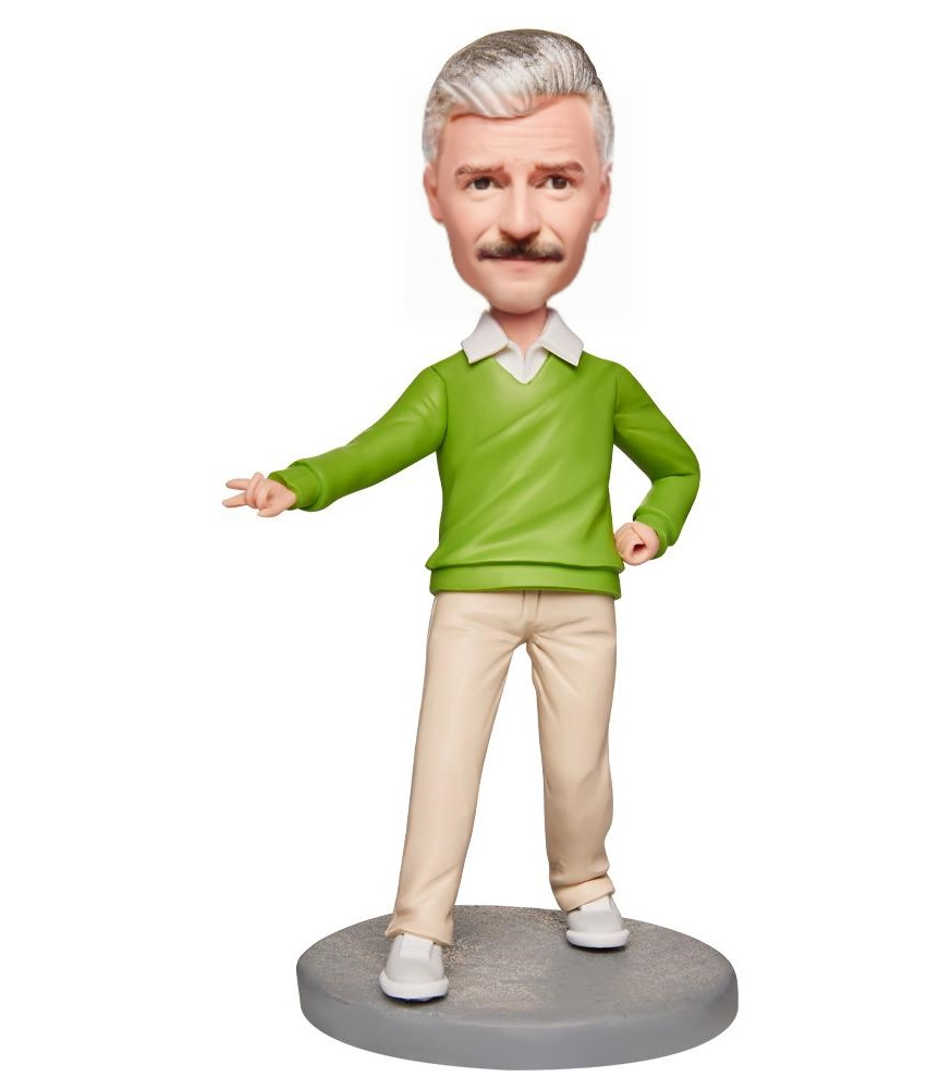 Casual Male Green Clothes Custom Bobblehead With Engraved Text