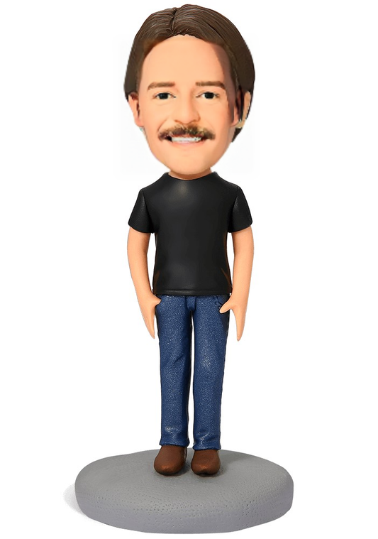 Casual Male in Jeans Custom Bobblehead With Engraved Text