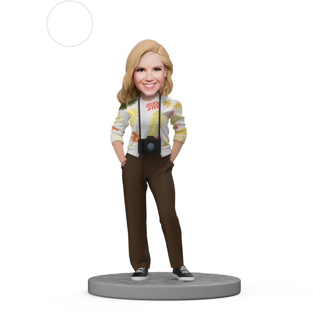 Custom Bobbleheads with Engraved Text Casual Women with Camera