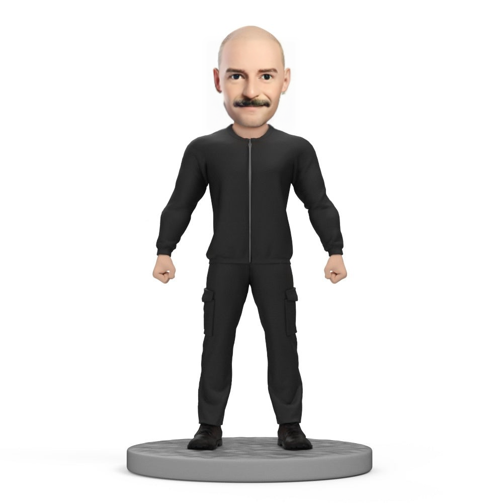 Custom BobbleHead Strong Man in Tights Gift For Man With Text