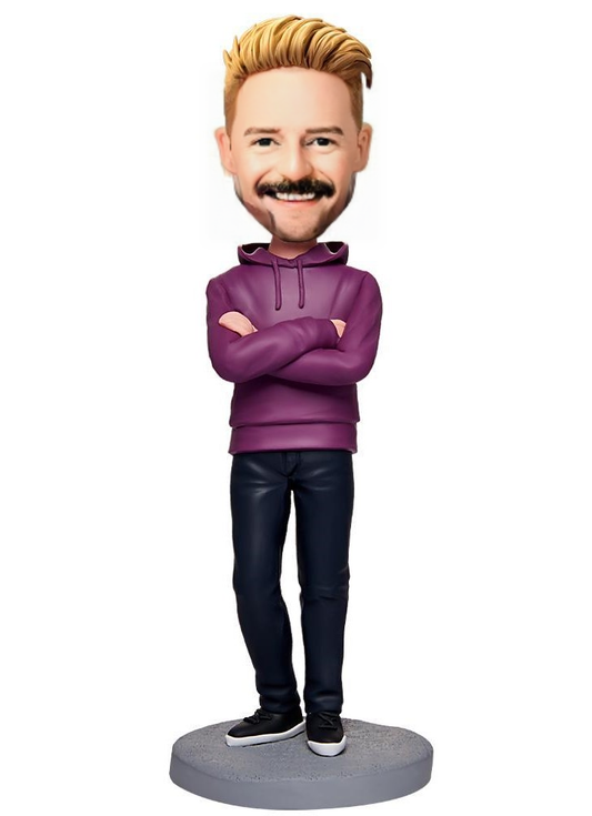 Purple Clothes Modern Man Custom Bobblehead With Engraved Text