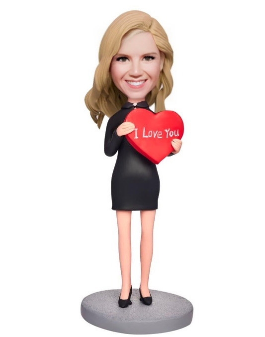 Woman Holding A Love Heart Custom Bobblehead With Engraved Text