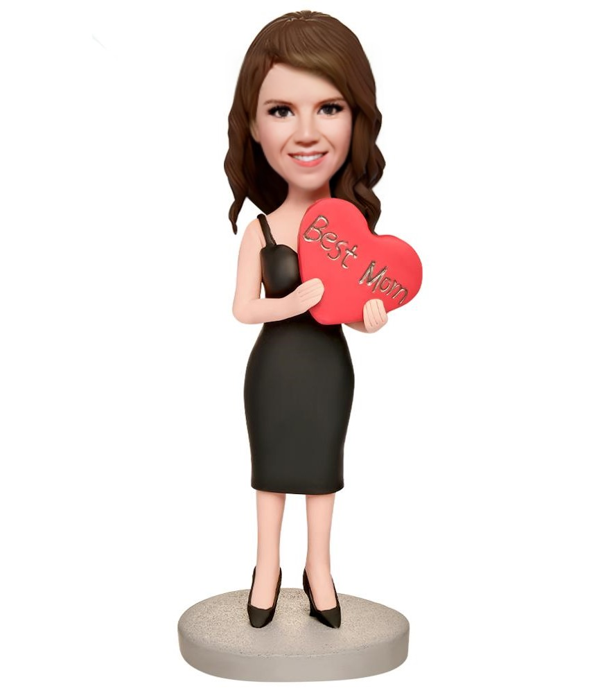 Sexy Mom Holding Heart Custom Bobblehead with Engraved Text