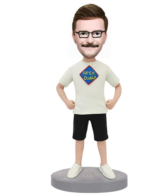 Super Daddy Dad In A T-shirt Custom Bobblehead With Engraved Text