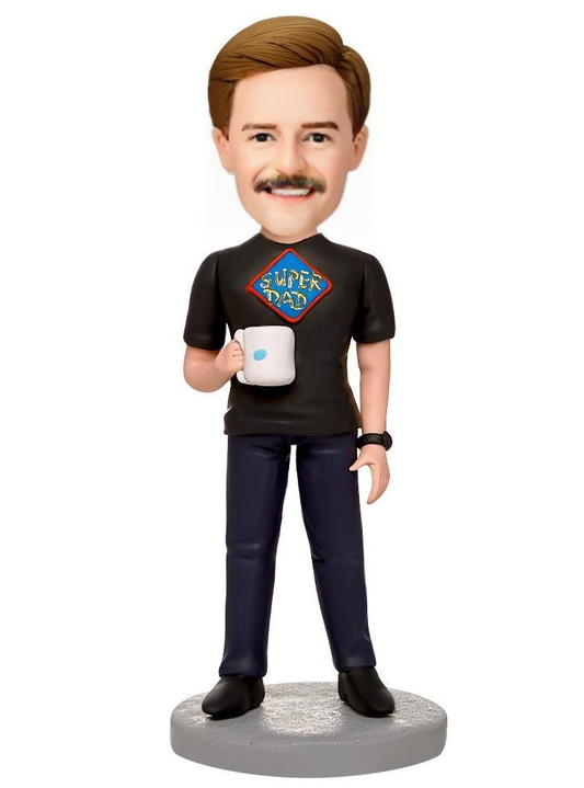 Super Dad Carry A Water Glass Custom Bobblehead With Engraved Text