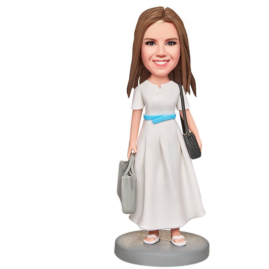 Shopping Woman Custom Bobblehead With Engraved Text