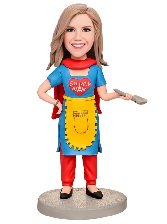 Mother in Blue Dress Custom Bobblehead with Engraved Text