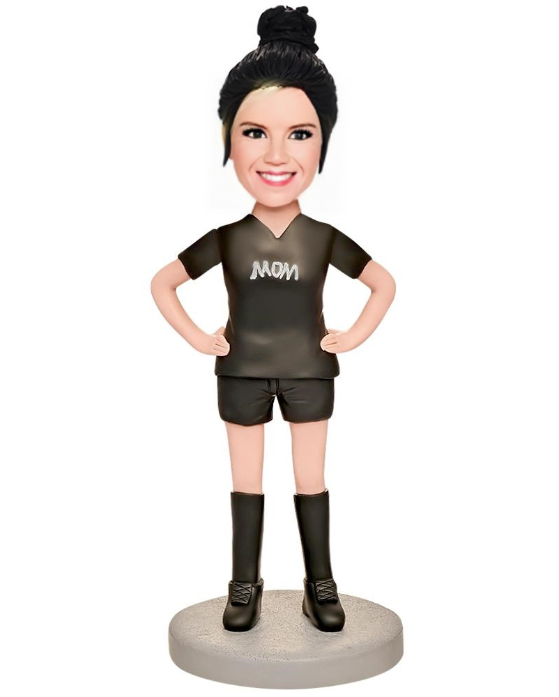 Mom in Black Custom Bobblehead with Engraved Text