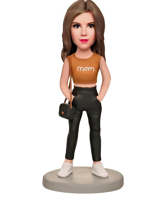 Mom with Black Bag Custom Bobblehead with Engraved Text