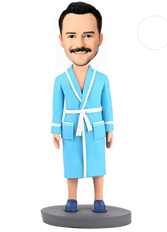 Man In Blue Pajamas Custom Bobblehead With Engraved Text