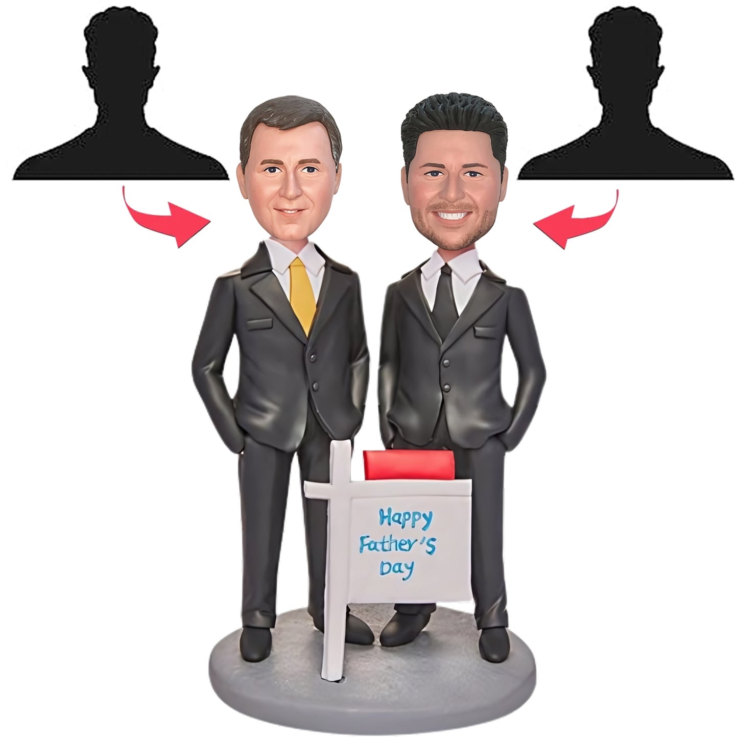 Customized Bobblehead of Dad and Son Dressed in Suits with Personalized Inscription