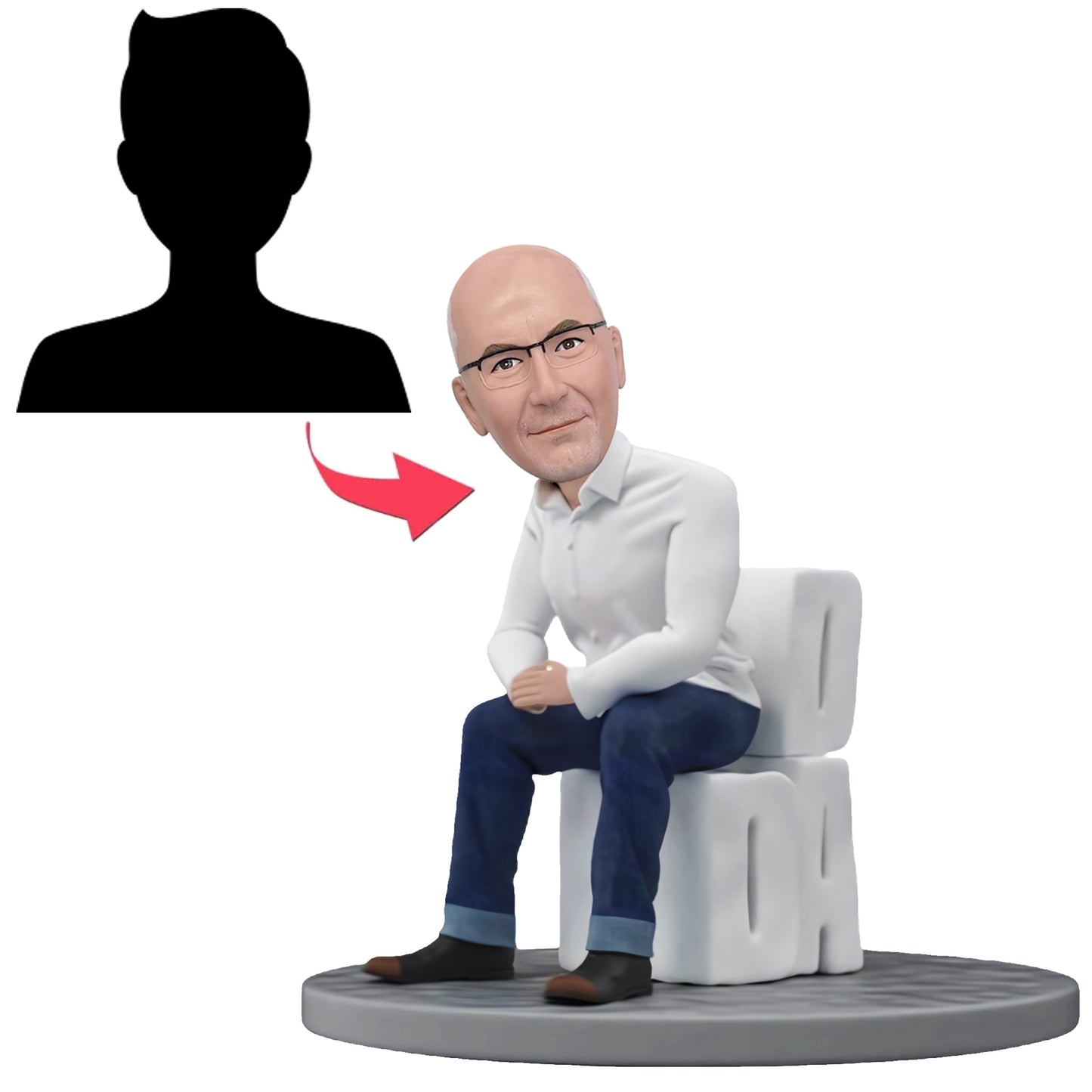 Customized Bobblehead of Seated Dad with Text - Ideal for Father's Day