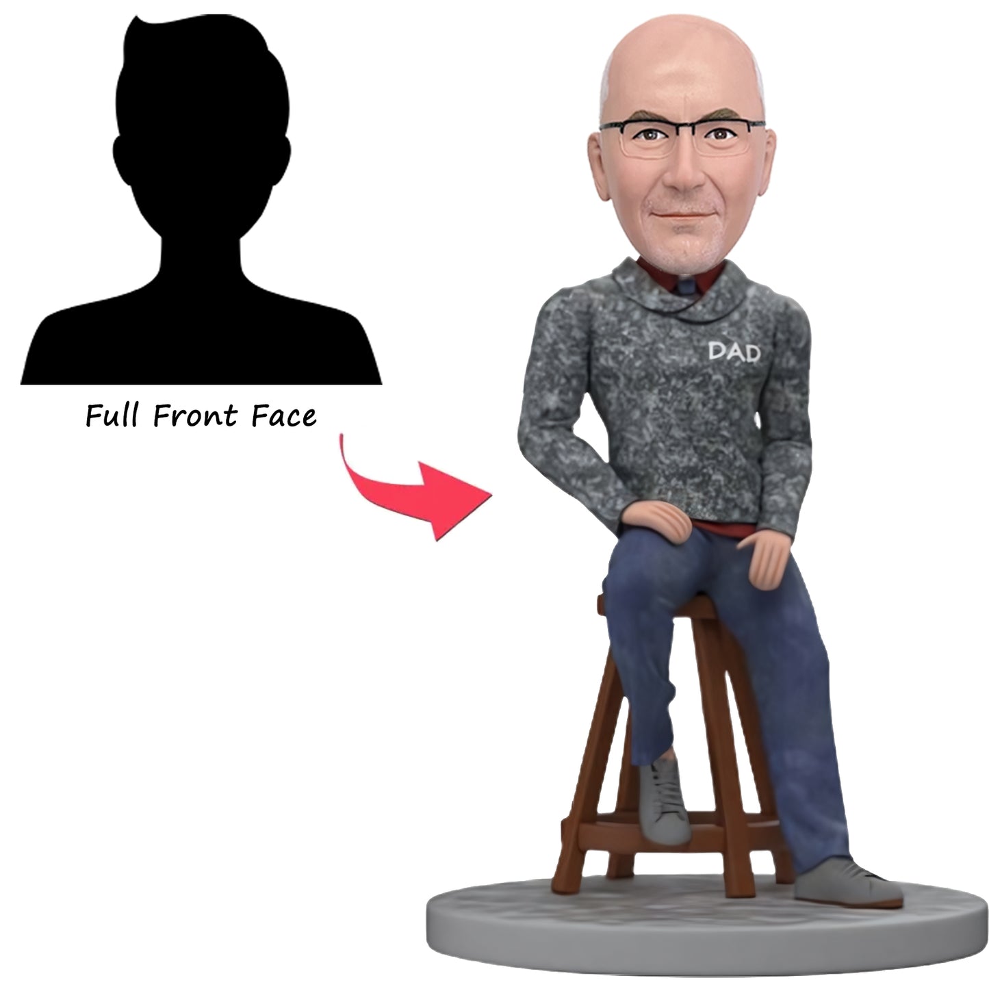 Bobblehead Customized for Dad Sitting on a Stool - Personalized Father's Day Bobblehead Present