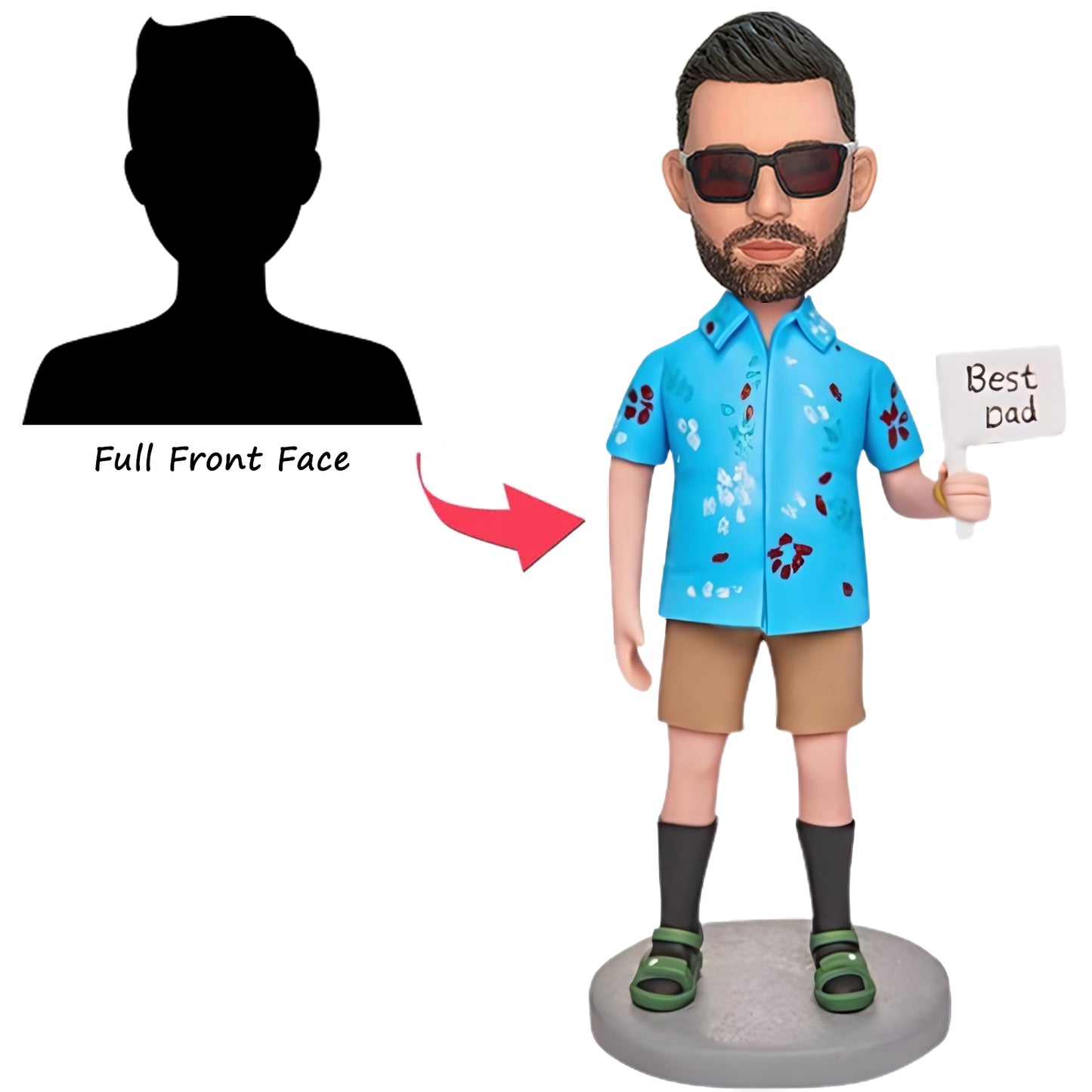 Customized Bobblehead of Father in Hawaiian Shirt with Inscribed Text