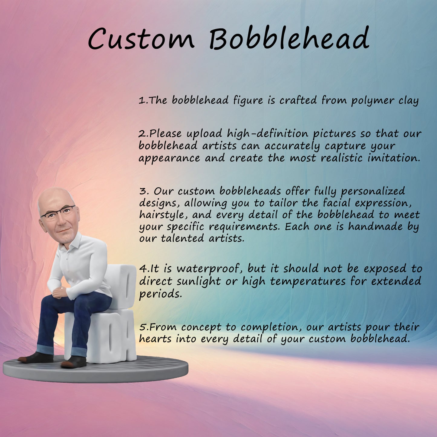 Customized Bobblehead of Seated Dad with Text - Ideal for Father's Day