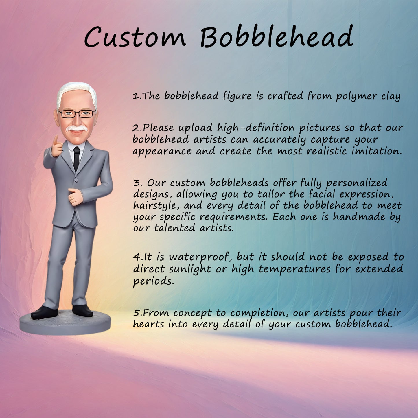 "Believe In Yourself" Custom Bobblehead of Businessman with Inscribed Message