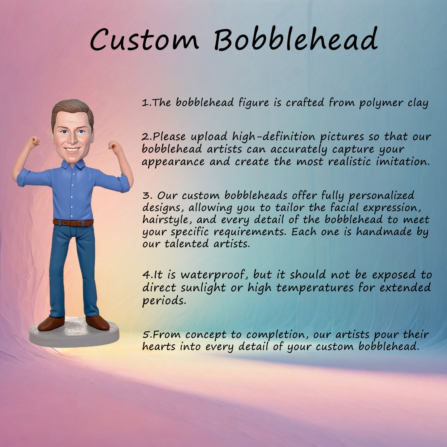 Custom Bobblehead: Fighter - A bobblehead depicting a strong fighter, customizable with engraved text. Perfect for martial arts fans.