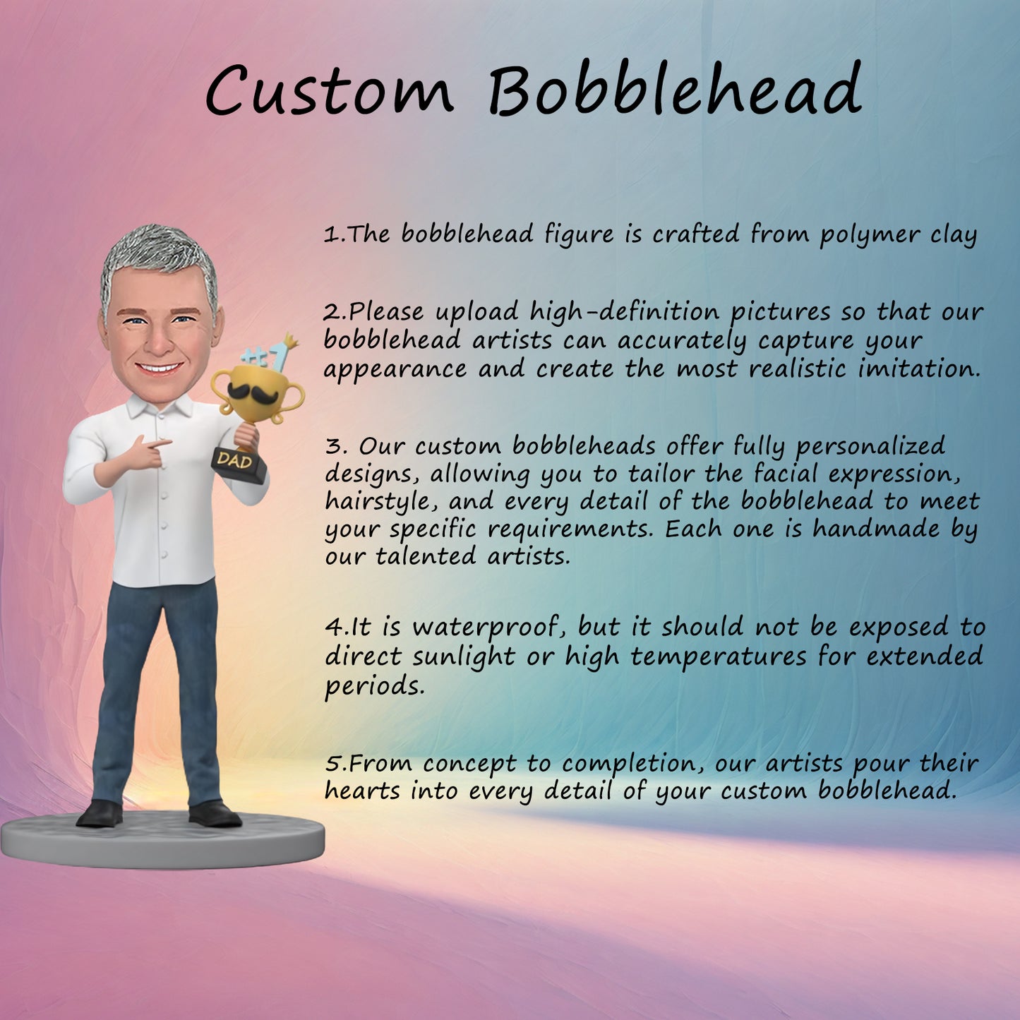 #1 Dad Custom Bobblehead for Father's Day - Text-Included Personalized Bobblehead Presents