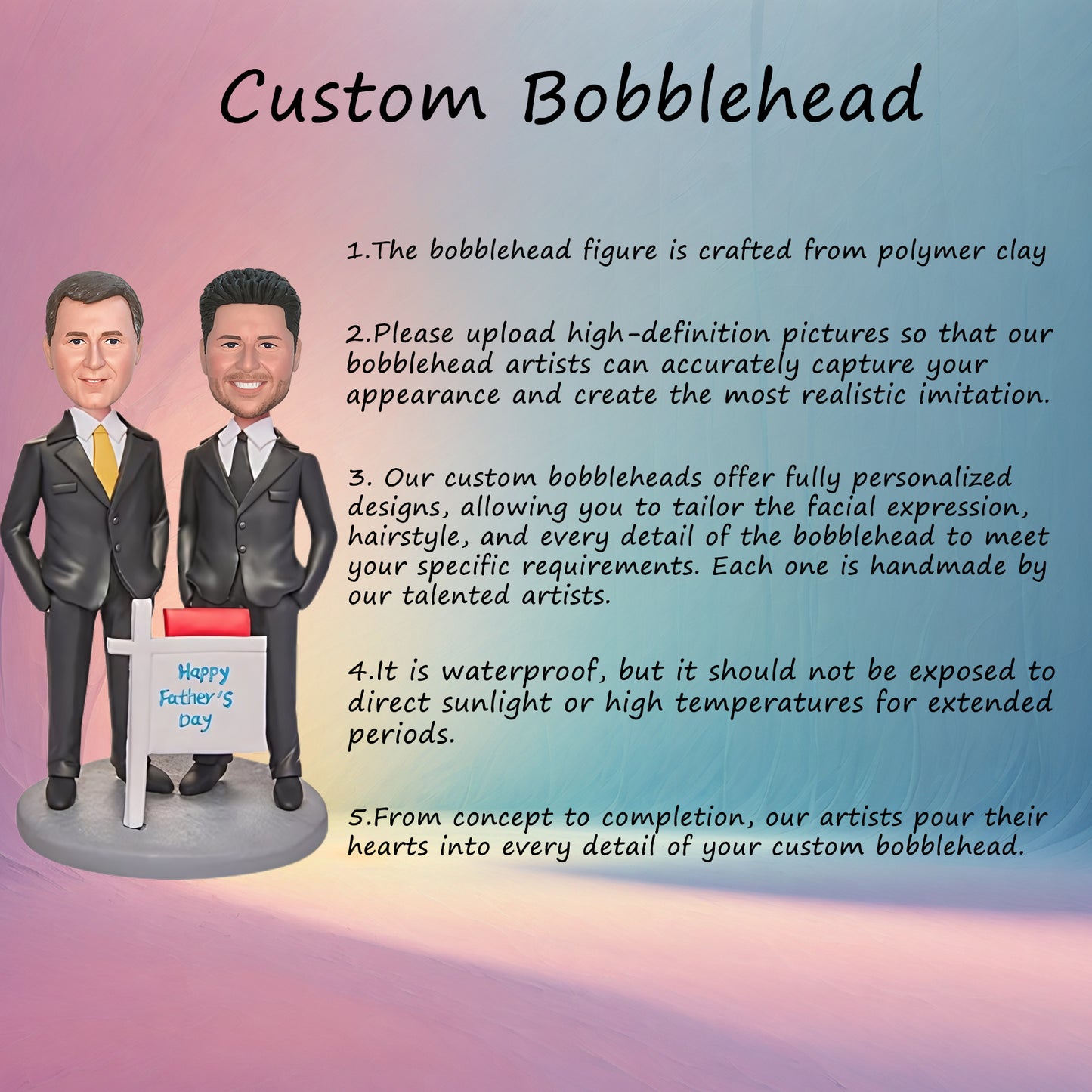 Customized Bobblehead of Dad and Son Dressed in Suits with Personalized Inscription