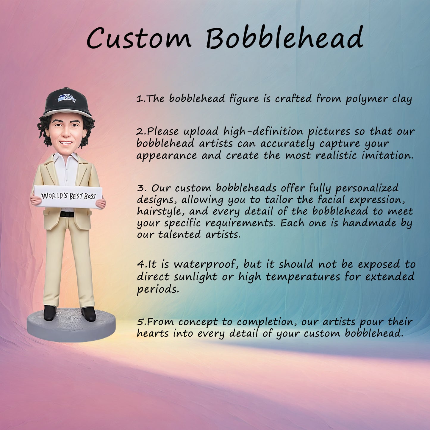 Custom Bobblehead of Top-rated Businessman Boss with Personalized Engraved Text