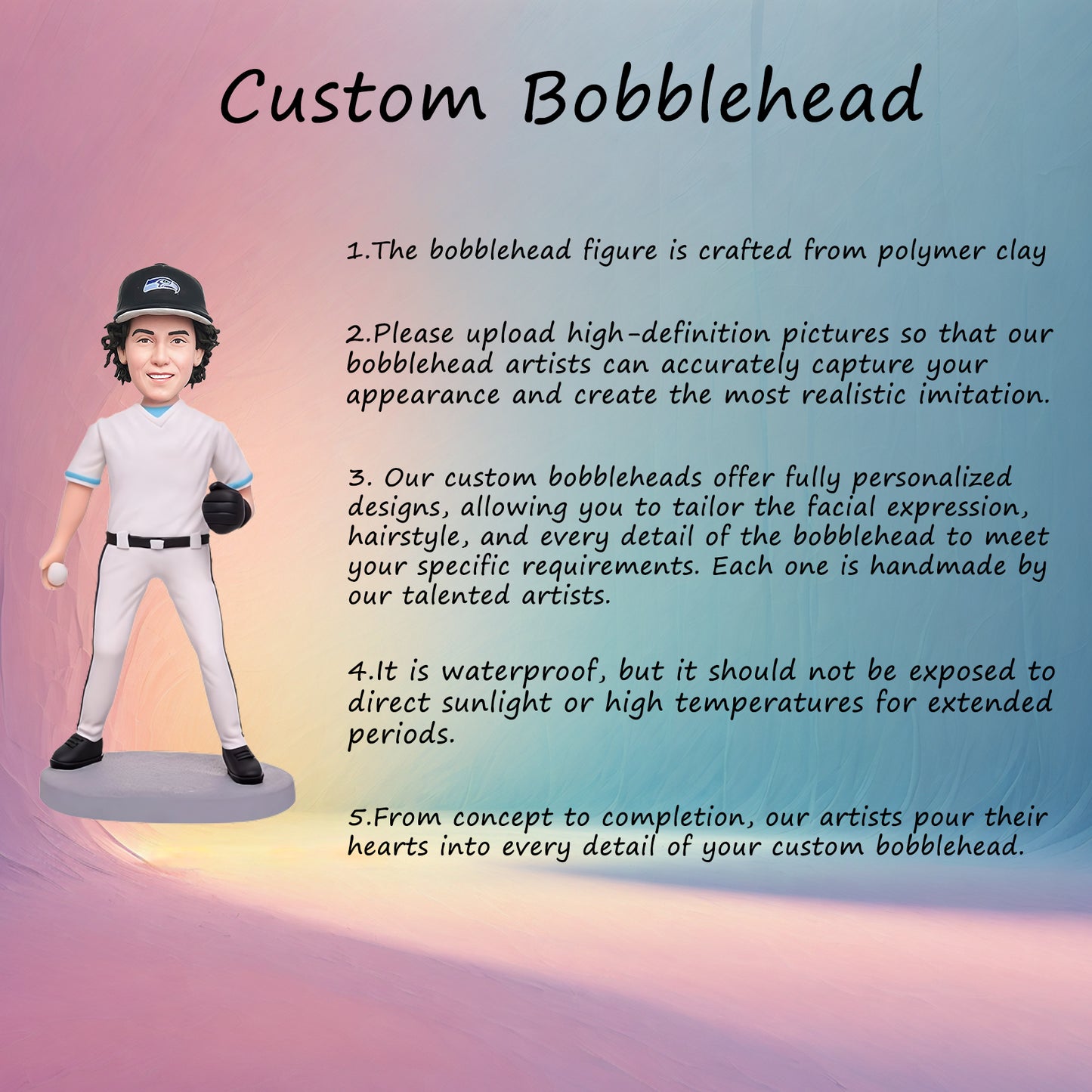 Custom Bobblehead: White Top Baseball Player - A stylish bobblehead featuring a baseball star in a white jersey, ready to swing for the fences. Perfect for baseball fans and collectors!