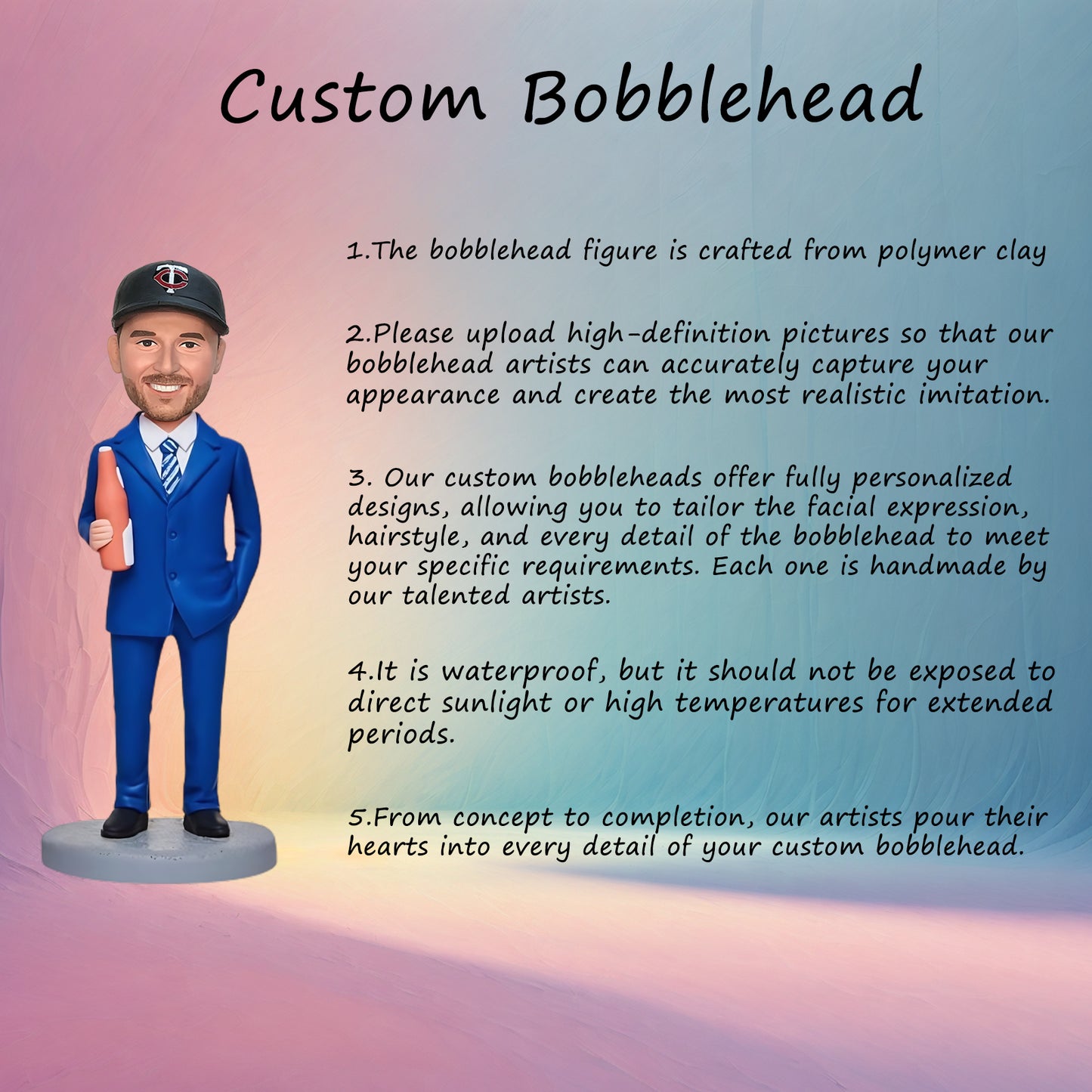 Custom Bobblehead of Beer-Drinking Businessman with Inscribed Message