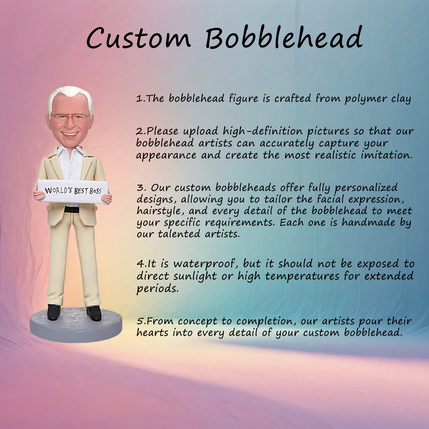 Custom Bobblehead of Top Business Leader With Text Engraving