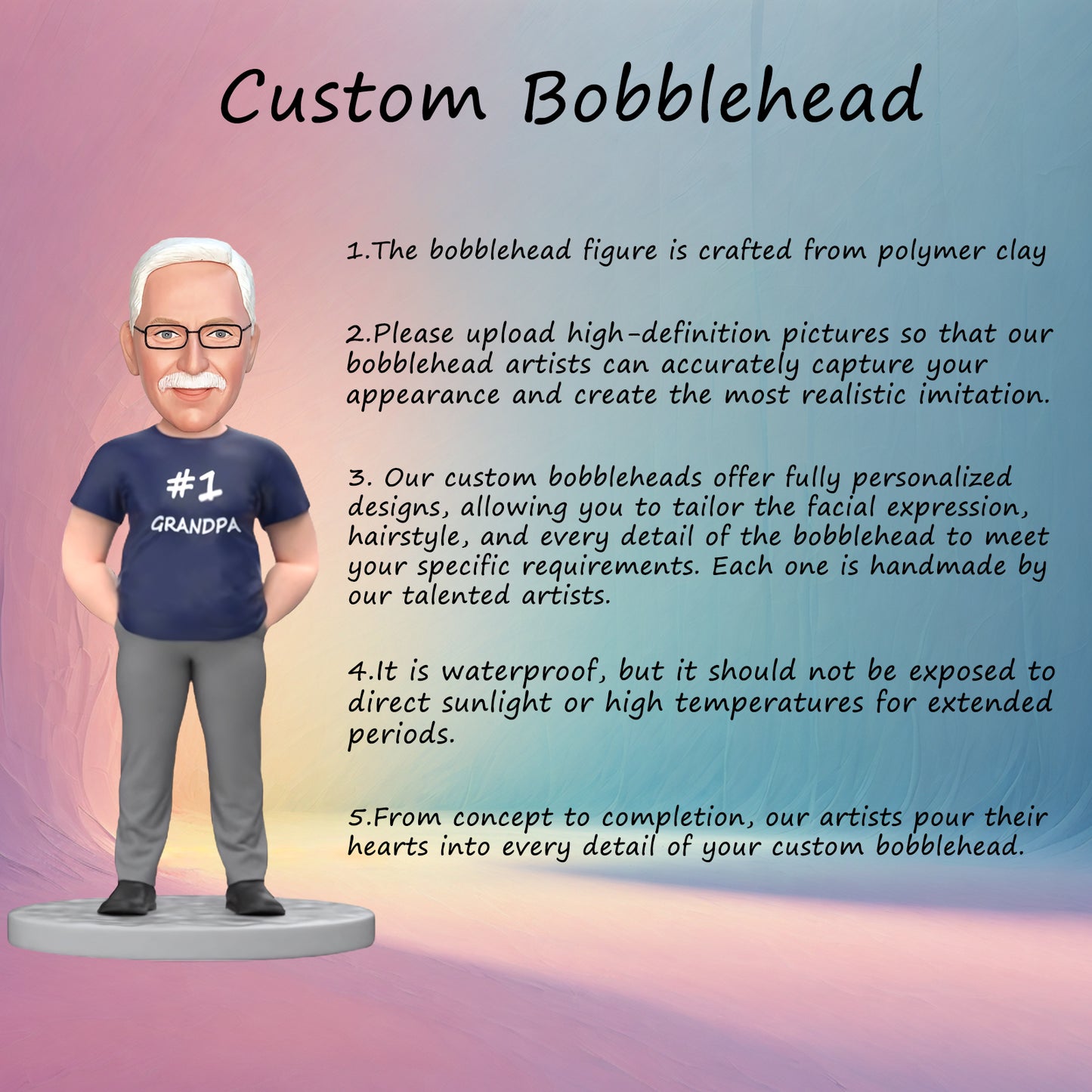 Custom Bobblehead Present For #1 Grandpa - Grandfather's Special Gift