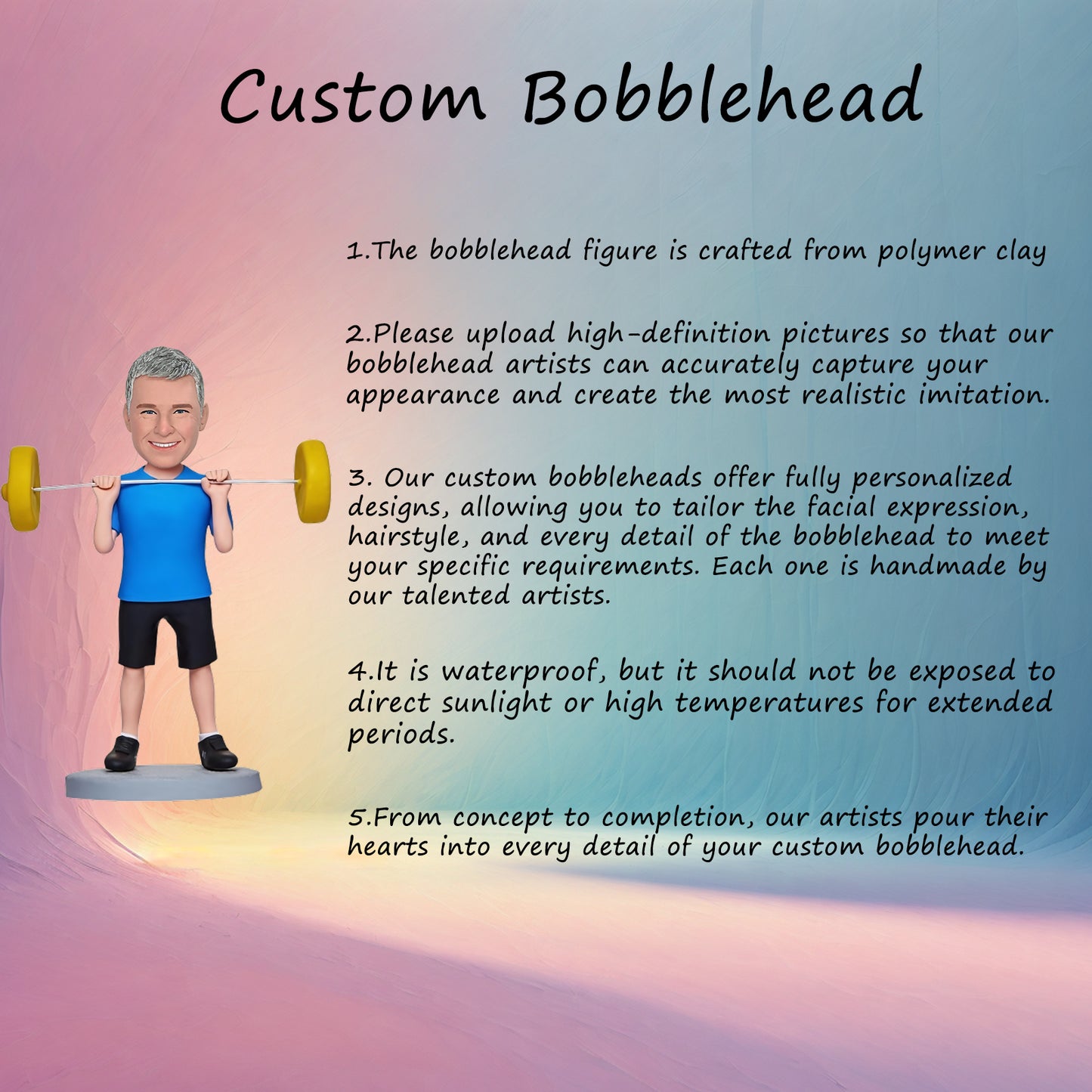 Custom Bobblehead: Weightlifter Edition - A powerful collectible featuring a strongman, barbell in hand and ready to lift. Ideal for fitness enthusiasts and collectors!