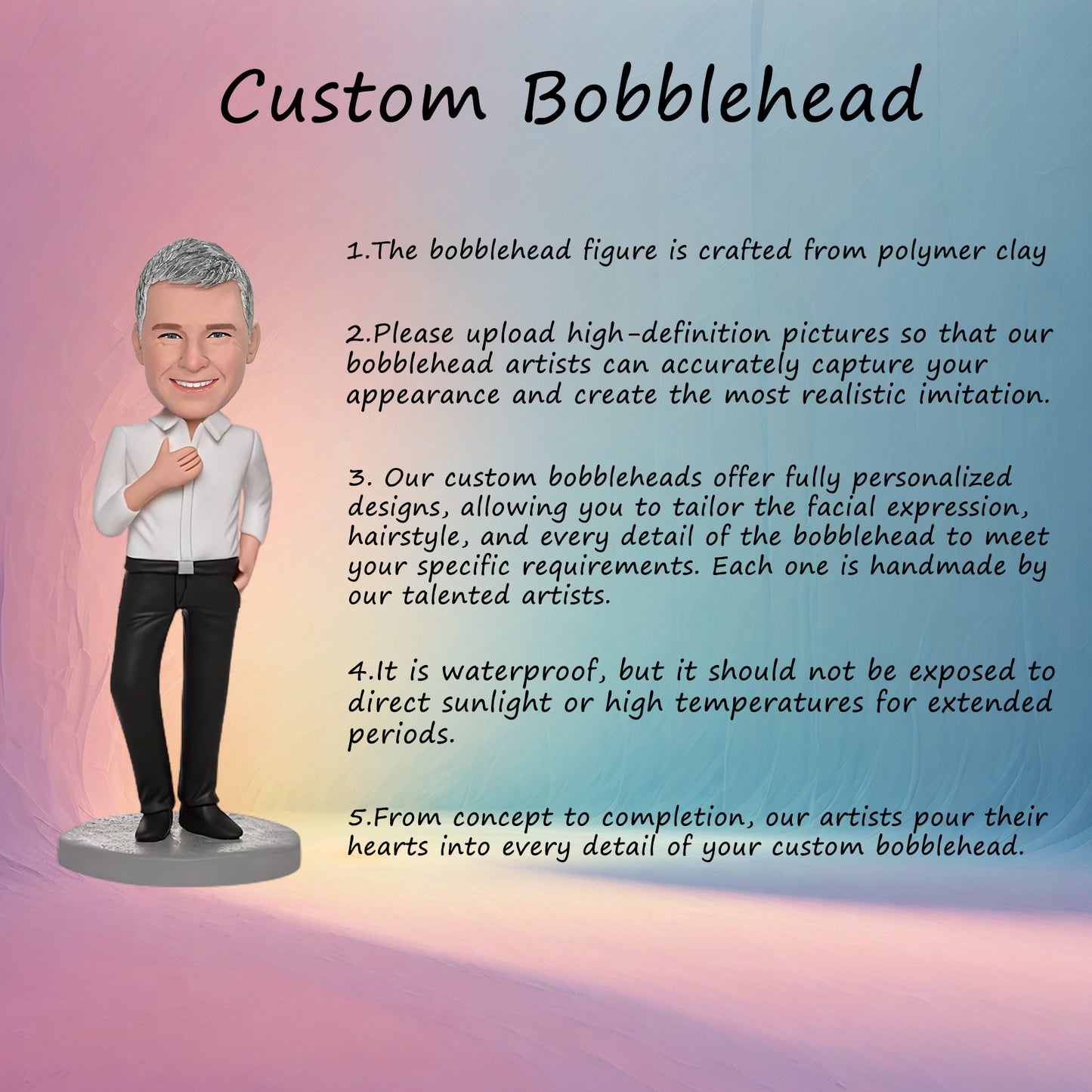 Custom Bobblehead of Business Male in White Shirt With Inscribed Text