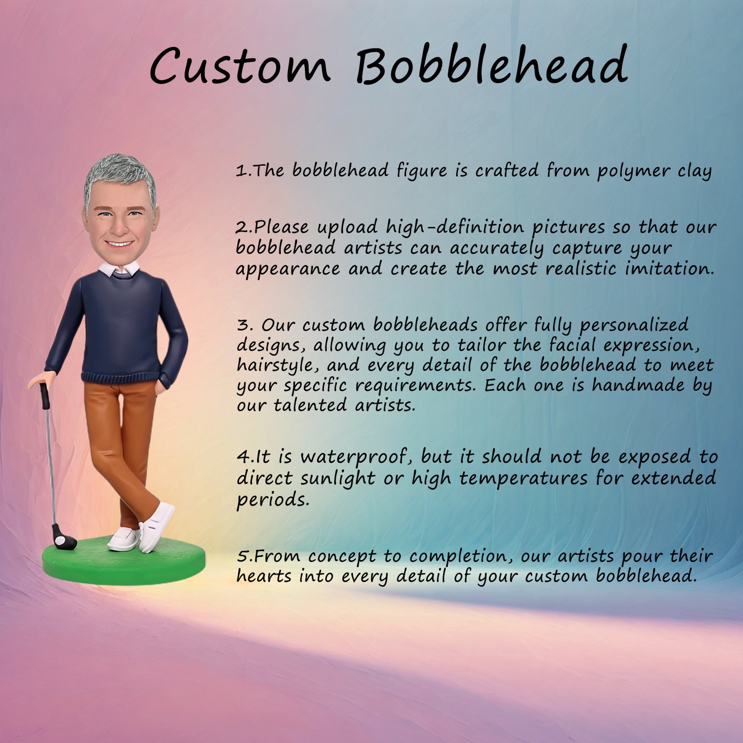 Custom Bobblehead: Golfer - A sleek golfer bobblehead, teed up for action. Ideal for golf fans and collectors alike!