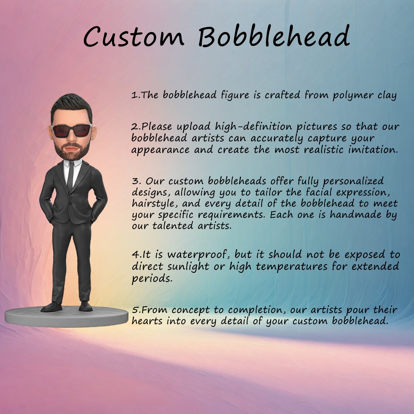 Custom Bobblehead of Professional Man in Dark Suit with Personalized Inscription