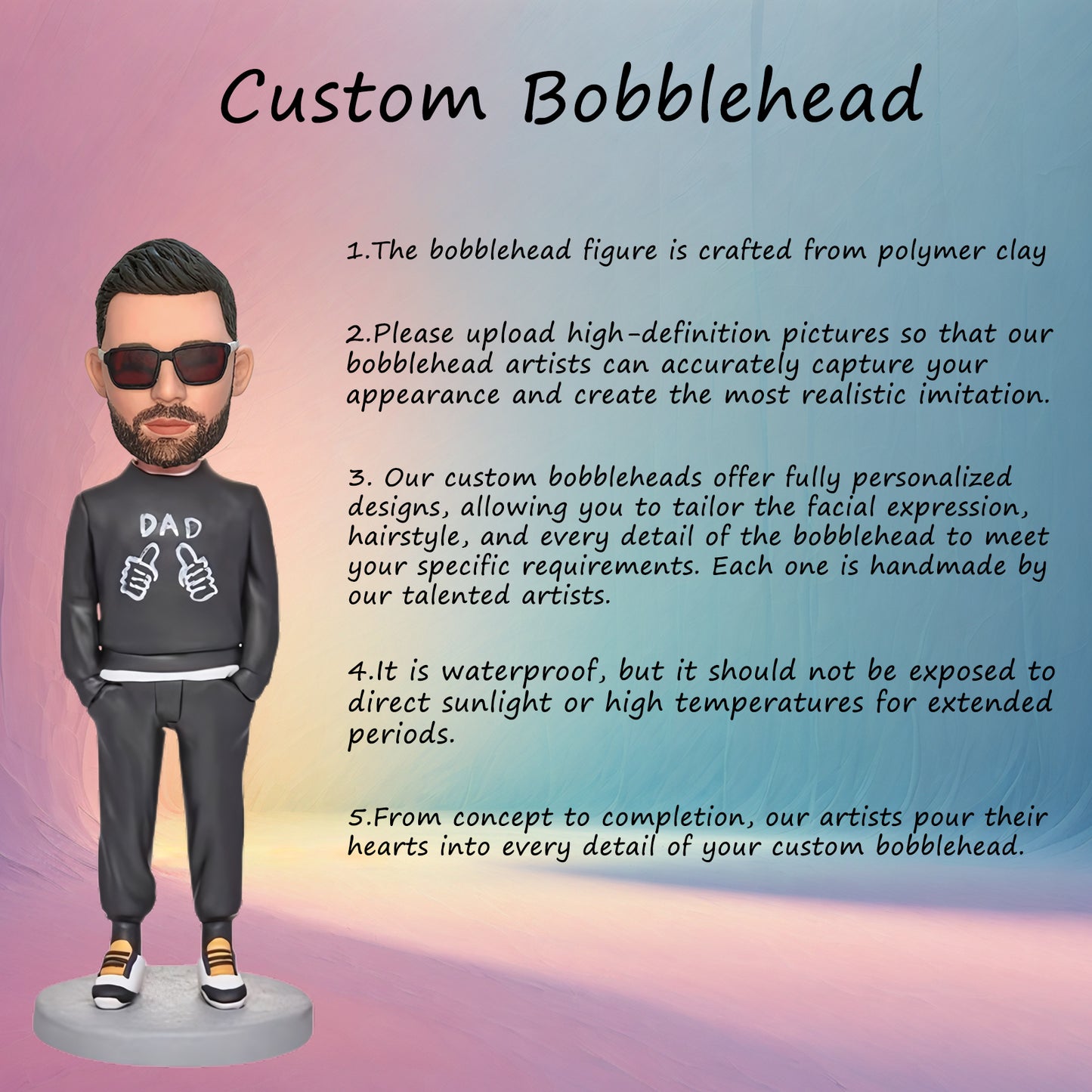 Personalized Black Attire Dad Bobblehead with Engraved Message