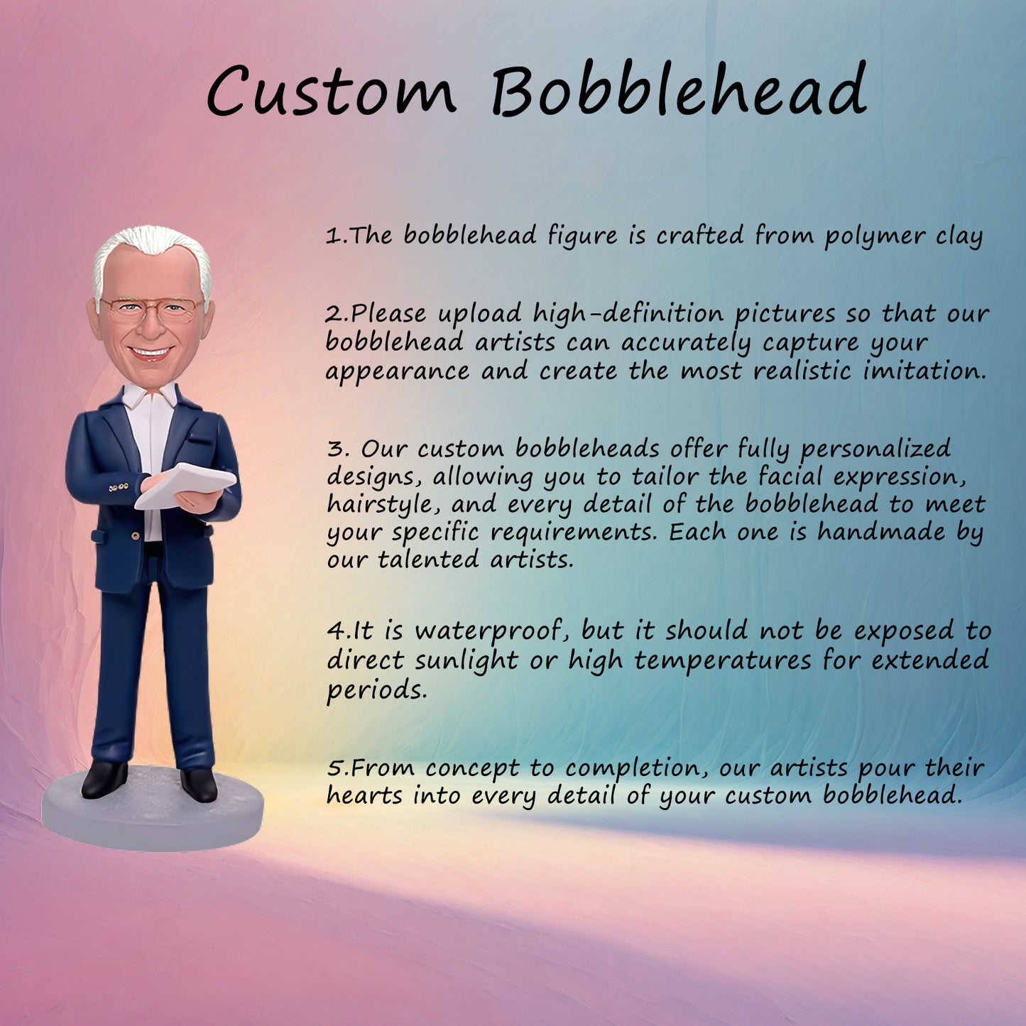 Custom Bobblehead of Business Man Scribbling Notes, Text Inscribed