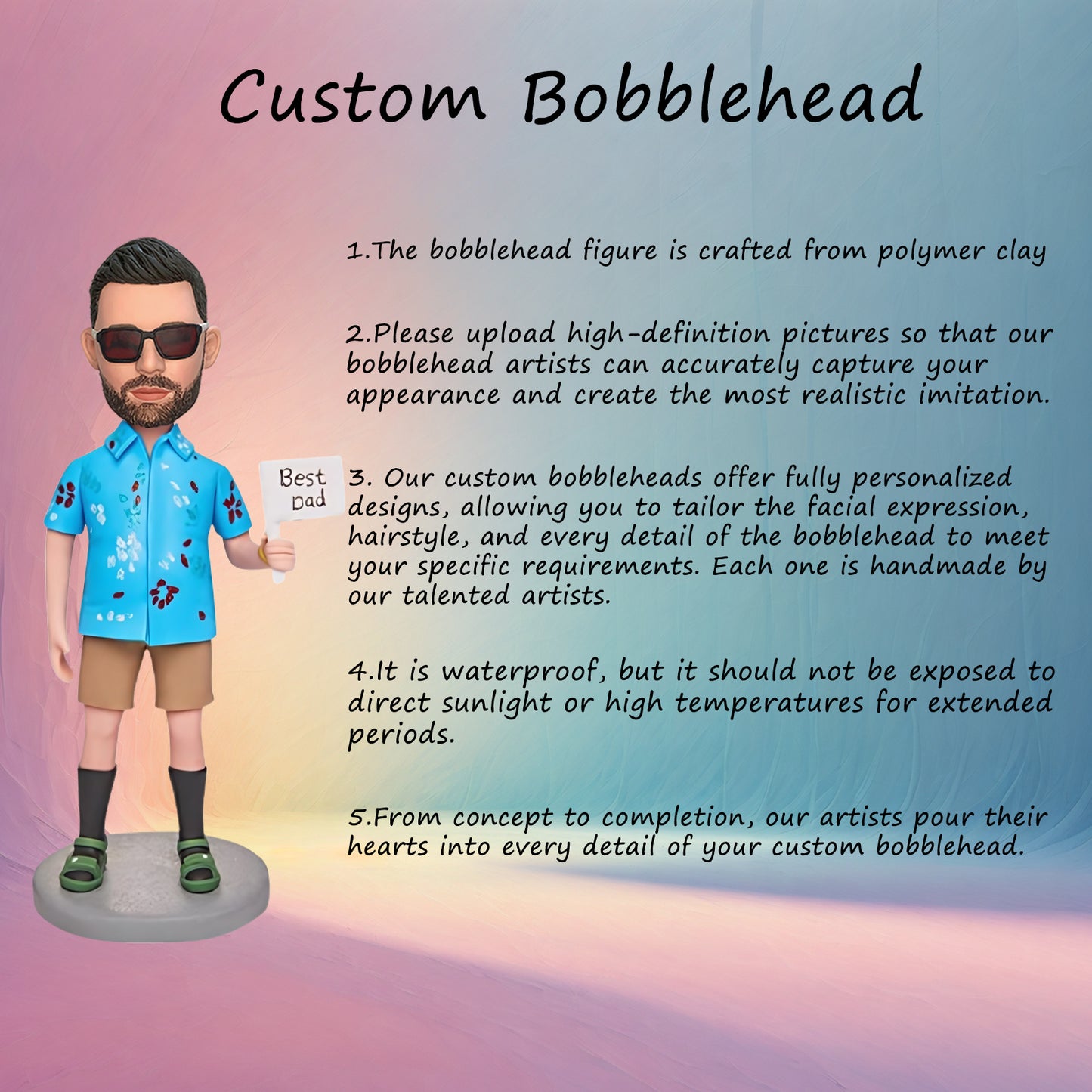 Customized Bobblehead of Father in Hawaiian Shirt with Inscribed Text